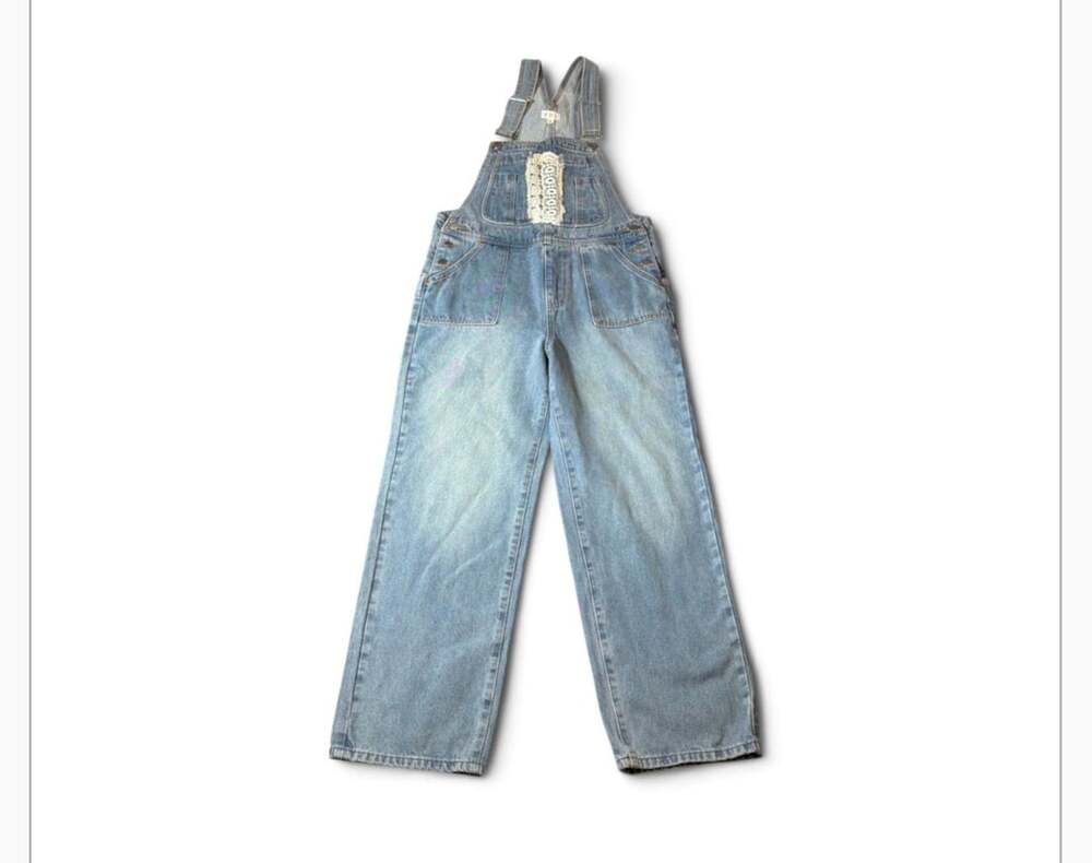POL Denim Overalls Size S Light Wash Crochet Lace